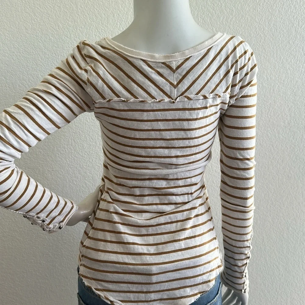 Free People Mustard Tuscaloosa Hard Candy Henley with Beaded Crocheted Cuffs